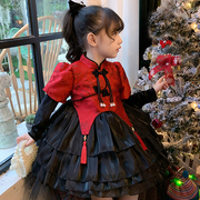 女童公主裙冬装，2023洋气儿童网红礼服裙加绒，中国风网纱连衣裙