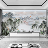 新中式电视背景墙水墨壁画，墙纸古典国画，风景山水壁纸沙发客厅墙