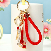 镶水钻花朵高跟凉鞋，钥匙扣女可爱韩国创意汽车包包挂件钥匙链饰品