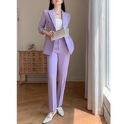 紫色休闲西装套装女春秋冬2023高级感职业正装小个子高端西服