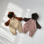 冬韩版婴幼儿双层加绒加厚羊羔毛连帽卫衣连身衣宝宝爬服哈衣
