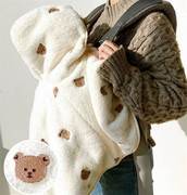 婴儿斗篷宝宝披风秋冬外出抱衣小熊超萌抱被婴幼儿防风披肩小外套