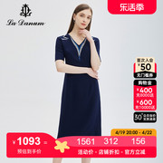 阿丹娜藏蓝色水钻v领短袖修身中长款连衣裙时尚裙子气质lcs491drw