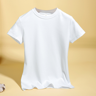 半高领短袖t恤女体桖2024修身纯白色棉，黄色打底衫小圆领口t恤