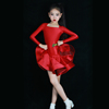 CONNY康尼拉丁舞规定服女儿童专业比赛标准舞蹈演出服长袖红色裙