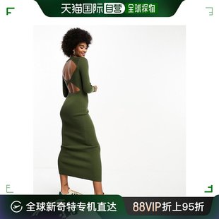 香港直邮潮奢 tall 女士设计长筒针织背部镂空中长连衣裙(卡其色)
