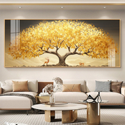 金色黄金发财树大气横板挂画沙发沙发背景墙壁画横版晶瓷装饰画