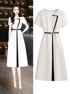 设计高级感拼接连衣裙夏季2023女装高端职场OL气质白色长裙
