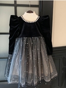 女童连衣裙秋装高级感洋气赫本风公主裙长袖儿童高端黑色礼服裙子