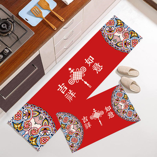 新中式过年门垫新春国(新春国，)潮厨房防滑垫，喜庆红色入户脚垫进门地垫地毯