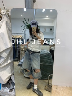 JHL JEANS 原创设计美式复古破洞牛仔短裤