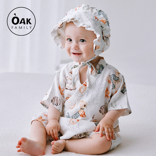 oakfamily婴儿纱布连体衣男女宝宝，春夏新生儿和尚，服满月哈衣爬服