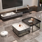 岩板茶几客厅家用轻奢现代简约方形玻璃小户型茶几桌电视柜