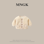 法国MNGK女童棉服外套冬装洋气儿童加绒夹棉加厚保暖棉衣宝宝棉袄