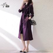 紫色风衣外套女2023秋季穿搭高级感中长款小个子女士大衣薄款