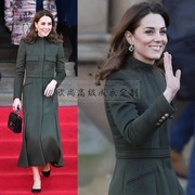 高端定制凯特王妃同款军，绿色羊绒大衣外套，女长款修身显瘦英伦大气