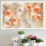 钟表十字绣线绣2024客厅简约现代卧室印花餐厅，玫瑰花小幅满绣