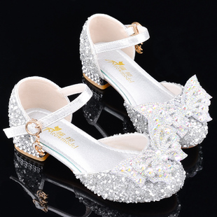 韩版女童公主鞋2024凉鞋，女孩子高跟鞋学生舞蹈演出儿童水晶鞋