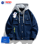 NFT NASA联名牛仔外套男女款工装潮牌假两件衣服秋冬加绒加厚夹克