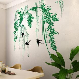 可移墙壁粘贴画卧室，客厅电视背景墙，贴纸春天柳树绿色植物stickers