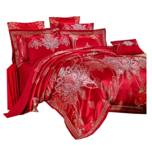 红色婚庆床上用品结婚四件套全棉纯棉欧式奢华高档床品被套美式