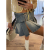 vanessalab开叉腰带牛仔裙女低腰，百褶半身裙y2k千禧年短裙小众
