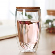 双层耐热玻璃杯透明咖啡杯家用隔热水杯牛奶杯带盖茶杯果汁杯创意