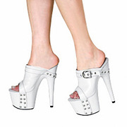 有情有趣 欧美原单大码女鞋 帅气性感柳钉白色凉拖鞋15cm超高跟鞋