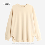 imcc设计感小众纯色大版磨毛圆领t恤女冬宽松加厚保暖上衣打底衫