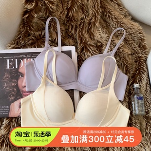 法式网纱拼接夏内衣女小胸聚拢深v无钢圈半贴合收副乳无痕文胸罩(文胸罩)