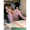 missab纯欲风v领长袖针织，上衣女秋设计感小众修身显瘦纯色打底衫