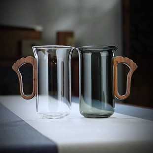 玻璃杯耐高温家用水杯带木把手工创意，高级感茶杯，泡绿茶高颜值杯子