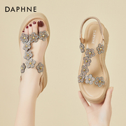 达芙妮坡跟凉鞋女夏季外穿2024厚底水钻花朵，波西米亚高跟女鞋