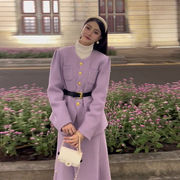 春秋法式小香风气质名媛高级感漂亮时尚，收腰显瘦紫色两件套装裙女