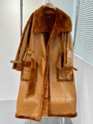 美拉德复古环保皮草外套，女欧美小众特色羊羔绒，保暖大版漆皮大衣新