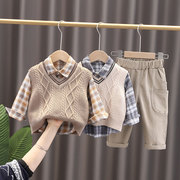 儿童春装男童套装2024年婴儿衣服宝宝春秋季小孩三件套1一3岁