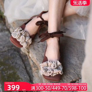 Artmu阿木原创复古手工女鞋设计感小众真皮方头花朵单鞋2024