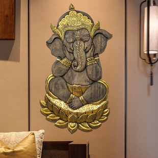 泰国木雕大象挂件，墙饰东南亚风格工艺品墙面，装饰门口玄关壁饰壁挂