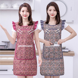 复古中国风时尚优雅盘扣，棉布围裙家用厨房，做饭洋气旗袍式女士围腰