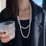 珍珠项链秋冬2023毛衣，链长款叠戴搭配高端气质，女长串颈链