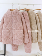 三层珊瑚绒夹棉睡衣女冬季加绒加厚套装冬天女士，保暖家居服可外穿