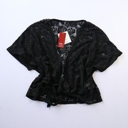 春夏日单女士蝙蝠短袖时尚蕾丝   宽松纯黑色开衫披肩外套A12