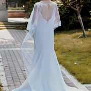 优拉潘新娘婚纱蕾丝，披肩白色简约手工刺绣中长款网纱披风vg51
