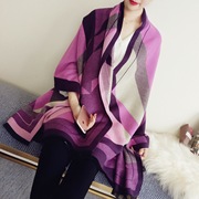 围巾女春秋冬季紫色，优雅仿羊绒羊毛2023不规则大格子妈妈中年