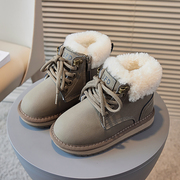 真皮儿童雪地靴2023冬季女童，加绒加厚大棉鞋，皮靴女童棉靴宝宝