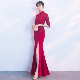 敬酒服新娘旗袍2024结婚宴会晚礼服中式红色，鱼尾修身显瘦气质