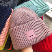 190g方块笑脸羊毛加厚针织帽，女冬季保暖毛线帽子，男女情侣滑雪帽子