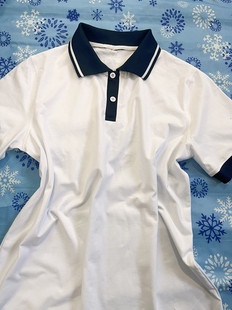 可定制中小学校服夏季纯棉半袖深蓝色领子白色，半袖夏季休闲衫