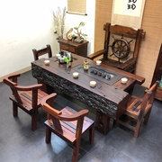 老船木茶桌椅组合家具套装一体，客厅喝茶几实木，新中式办公室泡茶台