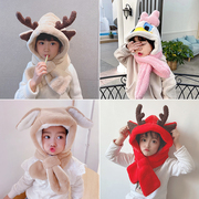 帽子围巾一体儿童秋冬季女童，男童圣诞麋鹿羊羔，毛绒保暖婴儿护耳帽